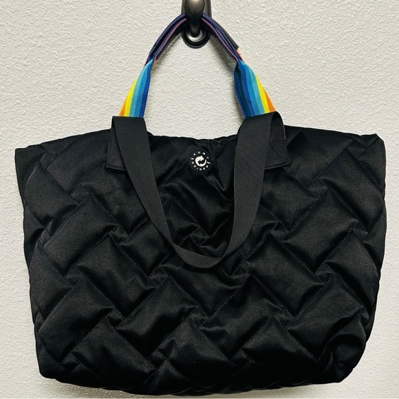 Kurt Geiger Black Quilted Tote Zip with Rainbow Double Handles Tote - Picture 2 of 6